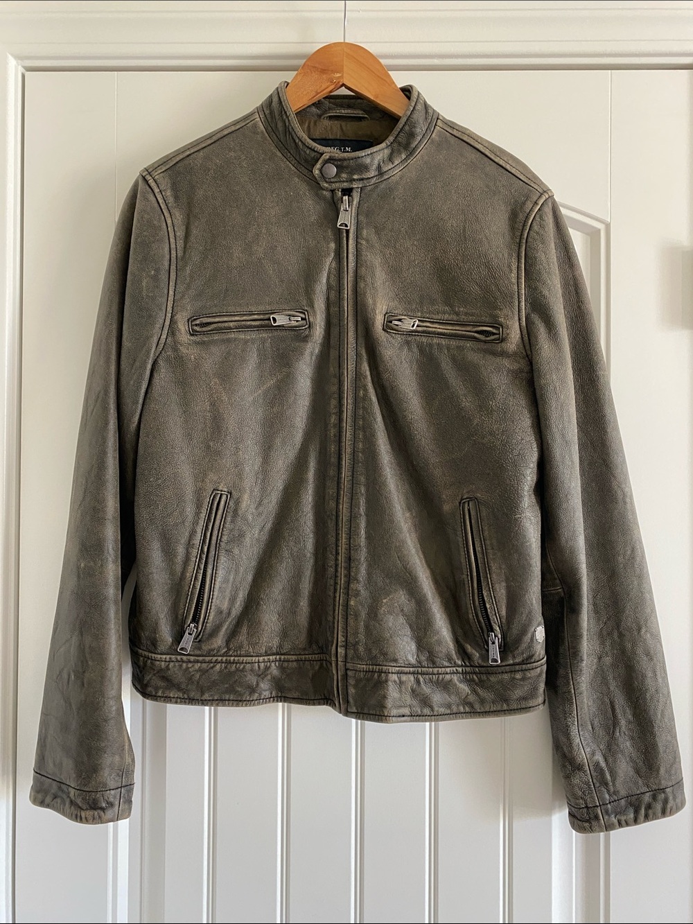 Lucky Brand Men's Vintage-Style Leather Bomber Jacket - Brown